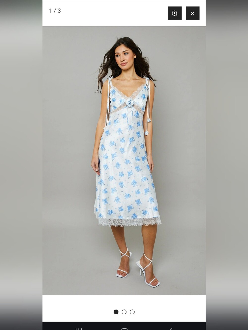 Rare London Tie-Shoulder Blue Floral Satin Slip Dress Size 4